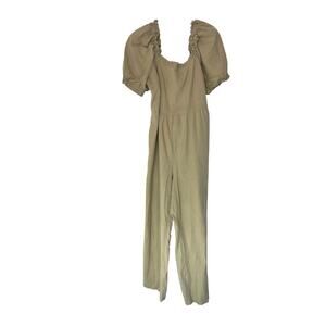 Nobody's Child Jumpsuit Beige Smocked Back Short Sleeve Casual Basic Size 10